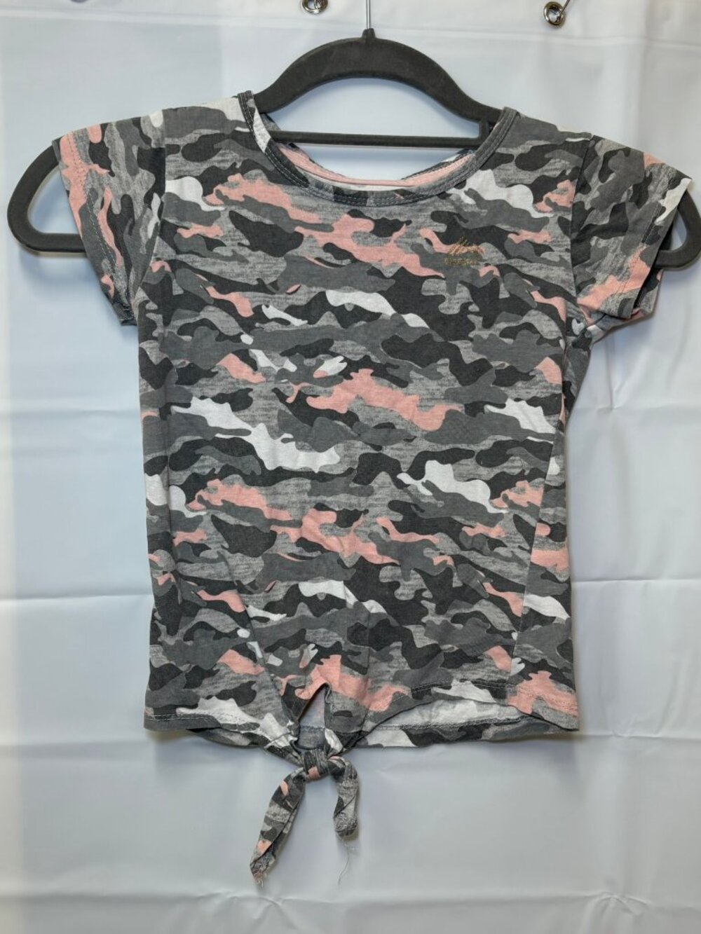 RBX Girls Pink Gray Tee Shirt Crewneck Medium Camo Print Tie Front